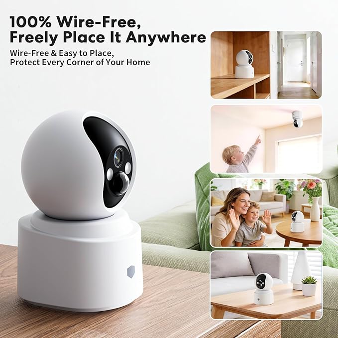 Noonkey 4MP WiFi Camera for Home Security, Indoor Wireless Surveillance Cam with Rechargeable Battery, 5G&2.4G WiFi6, AI Motion Detection, 2-Way Audio, Color Night Vision, Alexa Supported, 3K/1-Pack