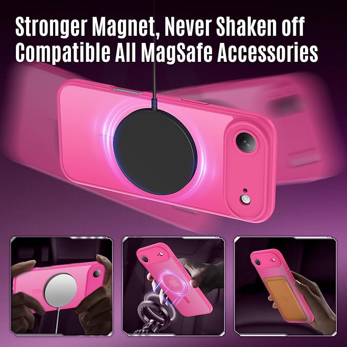 Symcele Designed for iPhone Air Case, Compatible with MagSafe, [Camera Protection] [15FT Military Drop Protection] Shockproof Translucent Matte Anti-Slip Thin Slim Phone Case, 6.5", Hot Pink