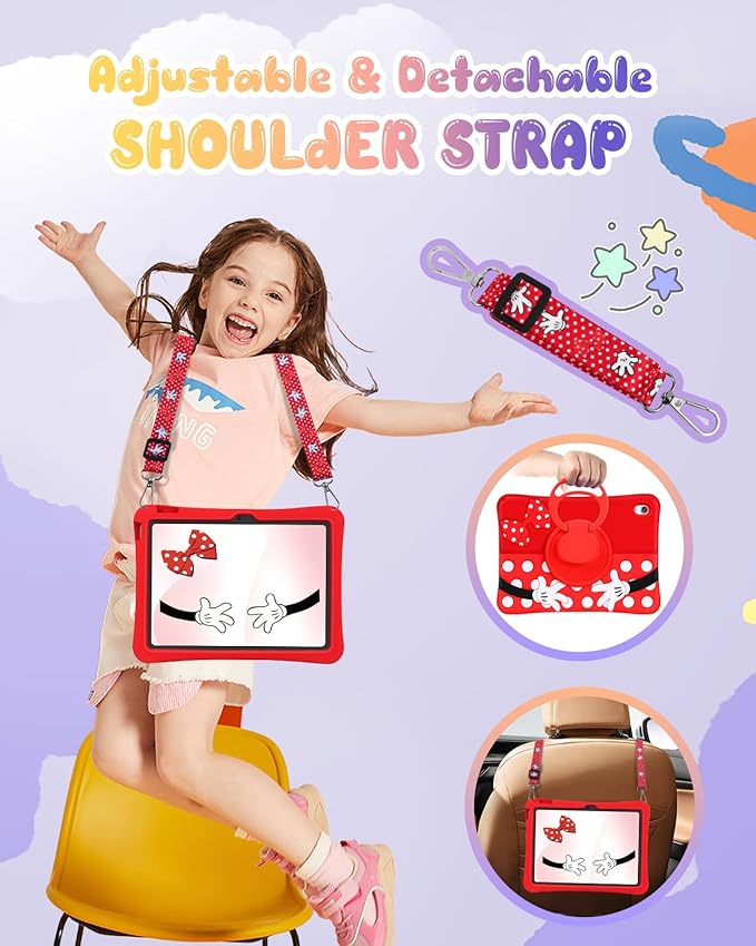 Lotadilo Cute for iPad A16 Case/for iPad 10th Generation/11 Inch Case - Silicone 3D Design for Girls Women Teens Girly Kawaii Funny Cartoon Soft Stand with Lanyard, Red Point