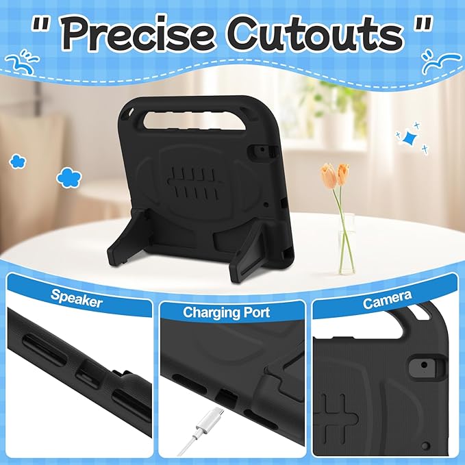 BMOUO Kids Case for iPad 9.7 2018/2017/iPad Air 2/1/Pro 9.7-Built-in Screen Protector Shockproof Handle Convertible Stand Case for iPad 9.7 Inch 2018 (6th Generation)/2017 (5th Generation),Black