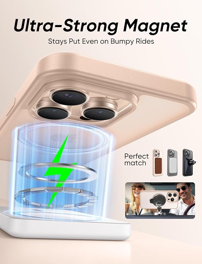 MAGIC JOHN 360° Rotatable Magnetic Invisible Stand for iPhone 15 Pro Max Case [Anti-Slip Grip] [Compatible with MagSafe] 16FT Shockproof for iPhone 15 Pro Max Case with Kickstand, Rose Gold