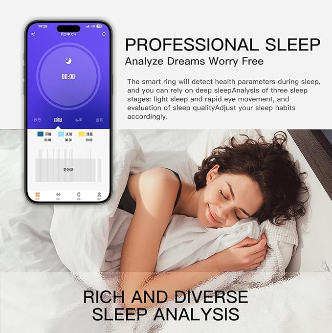 Smart Rings for Men Women Health Ring Fitness Tracker Heart Rate Monitor Sleep Tracker Pedometer Calories Step Counter Waterproof Rings Compatible with iOS Android Phones