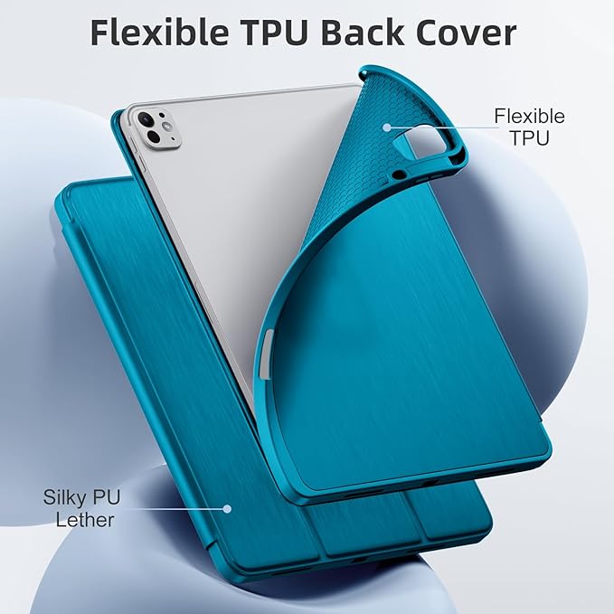 Compatible with iPad Pro 13 Inch Case M5 2025/ M4 2024, Soft TPU Back Cover for iPad 13 Pro Case, with Pencil Pro & (USB-C) Holder, Trifold Stand, Auto Wake/Sleep, Aurora Blue