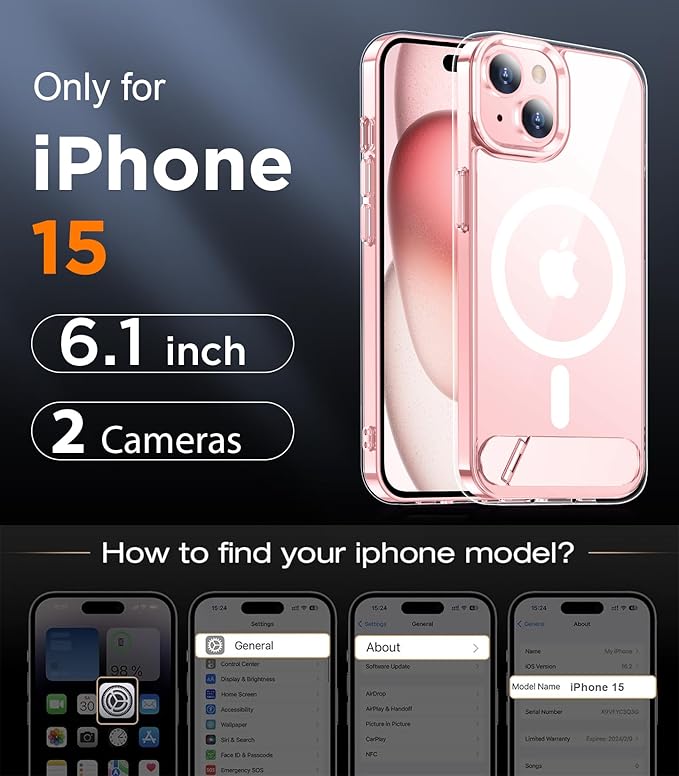 Magnetic Compatible with iPhone 15 Case, [Built-in Invisible Kickstand][Compatible with MagSafe] [Military Grade Shockproof] Slim Thin Phone Case for iPhone 15 6.1"