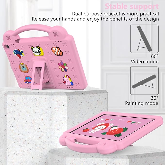 AKABEILA Compatible with ONN 10.1(GEN3) 2022(1000071485)/Fire HD 10 Plus(2021/2023)/Amazon Fire HD 10(2021/2023) Tablet Case, Kids Case with Shoulder Strap & Stand Handle for Girl Kid Gift Pink