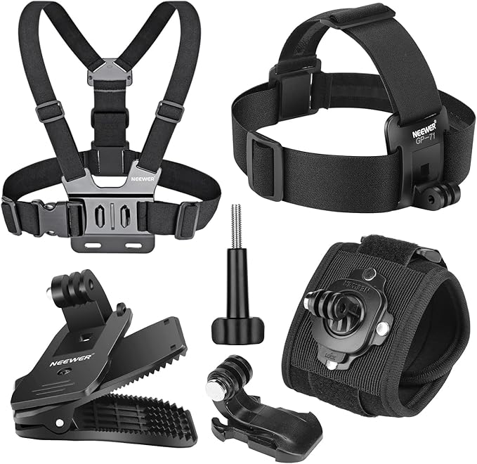 NEEWER Accessory Set Compatible with GoPro Hero Insta360 DJI AKASO Action Camera, Quick Change Head Strap Head Strap Holder, Chest Strap, Backpack Hat Clip Holder & 360° Wrist Strap for GP-75