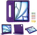 for iPad Air 11-inch Case M3/M2 (2025/2024) for Kids with Pencil Holder/Kickstand, Anti-Slip Handle Stand Lightweight Soft EVA Foam Shockproof Rugged Bumper Tablet Protective Cover, Purple