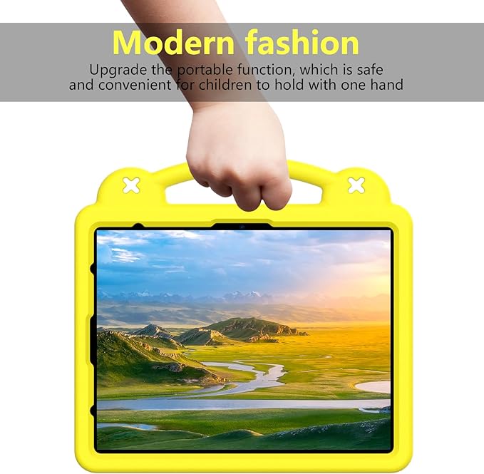 Kids Case for iPad Air 13 inch M3 2025/M2 2024,iPad Pro 13 inch M4 2024 & iPad Pro 12.9 inch Case 6th/5th/4th/3rd Gen 2022 2021 2020 2018 with Stand/Pencil Holder/Handle, Yellow Bear