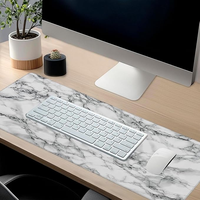 Black and White Marble Mouse Pads XXL Extended Mousepad with Stitched Edges Non-Slip Rubber Base Computer Keyboard Pad Desk Mat for Home Office Desk Decor, 35.4" X 15.7"