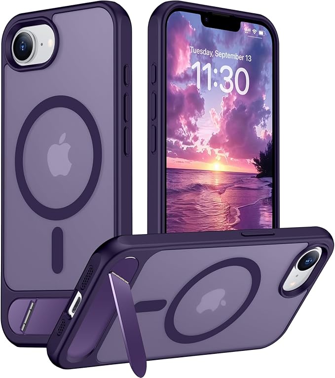 Magnetic Compatible with iPhone 16E Case, [Built-in Invisible Kickstand][Compatible with MagSafe][Military Grade Shockproof] Slim Translucent Matte Case for iPhone 16E 6.1" 2025