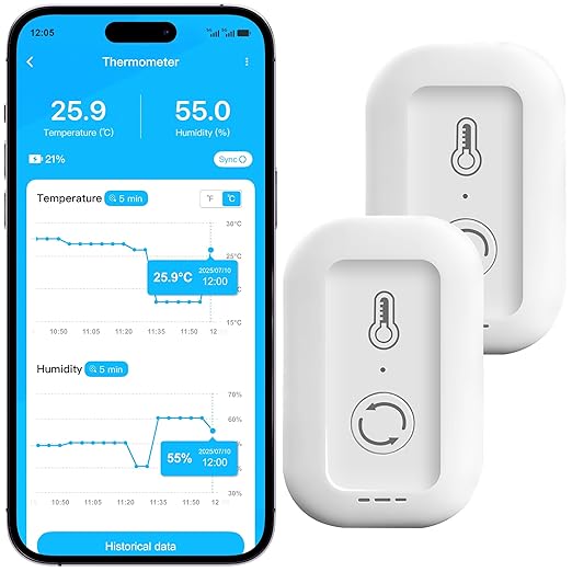 WiFi Thermometer Hygrometer, Smart Humidity Temperature Sensor with App Notification Alert, Data Storage, Remote Monitor for Room, Nursery, Greenhouse, 2pack（Only Support 2.4G Wi-Fi）