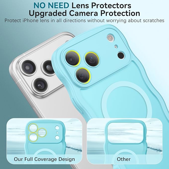 BENTOBEN Magnetic for iPhone 17 Pro Max Case, Cute Wavy [Full Camera Protection][Compatible with MagSafe] Matte Anti-Slip Bumper Women Girls Boys Protective Cover for 17 ProMax 6.9" 2025, Sky Blue