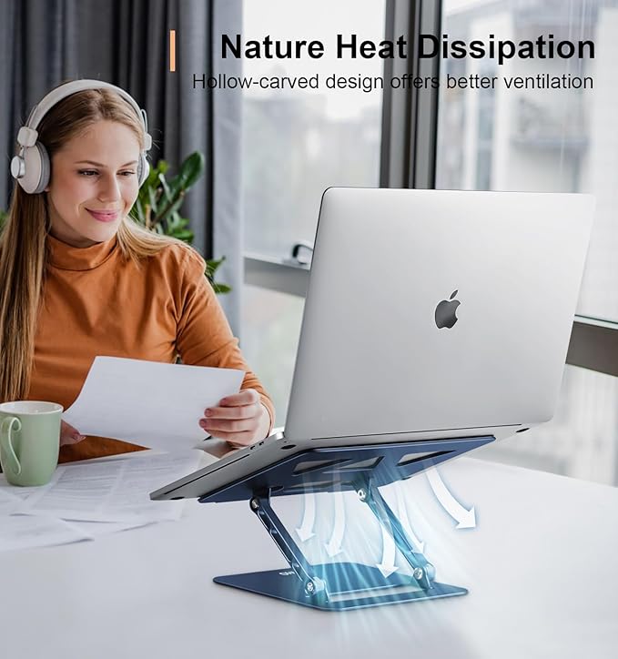 Aoviho Adjustable Laptop Stand for Desk,Portable Laptop Stand Holder and Riser,Foldable Aluminum Notebook Computer Stands for MacBook Air Pro HP Lenovo Dell Samsung Chromebook, 10-15.6 inch,Navy Blue