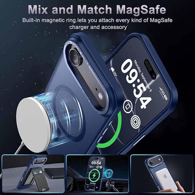 Newfuture Magnetic for iPhone Air Case [Compatible with Magsafe] [Military Grade Drop Protection] Translucent Matte Anti-Scratch Shockproof Protective Phone Cover 6.5 Inch, Navy Blue