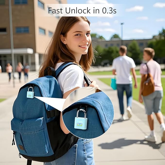 UMIKSMART Fingerprint Padlock with Silicone Protective Cover & Charm, Smart Keyless Padlock for School Locker, Gym Locker, Backpack and Travel Bag, Gift for Kids, Teens and Friends, Fun Blue Set