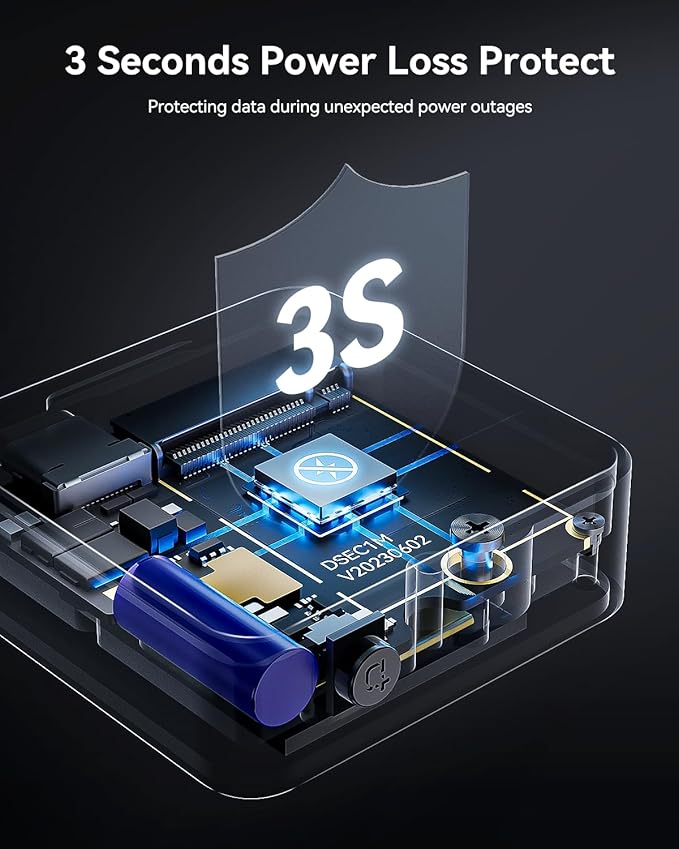 DOCKCASE Pocket M.2 2230 NVMe SSD Enclosure,Support 3s PLP Prevents Write Data Loss,USB 3.2 Gen 2 Type-C (10 Gbps), fits NVMe PCIe, Exclusive to Size 2230,Support M-Key B+M Key UASP (Black)