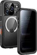 Lanhiem Magnetic for iPhone 17 Pro Case, Built-in Privacy Screen Protector, IP68 Waterproof Dustproof Case, Compatible with MagSafe, Anti-Spy Full Body Phone Case for iPhone 17 Pro 6.3", Black