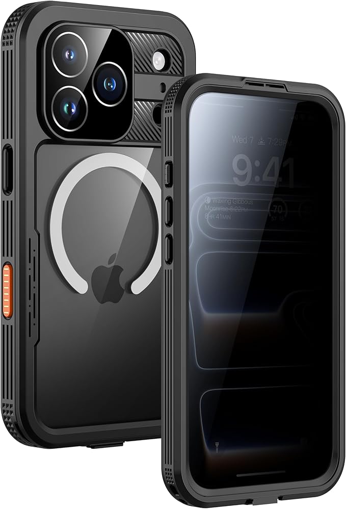 Lanhiem Magnetic for iPhone 17 Pro Case, Built-in Privacy Screen Protector, IP68 Waterproof Dustproof Case, Compatible with MagSafe, Anti-Spy Full Body Phone Case for iPhone 17 Pro 6.3", Black