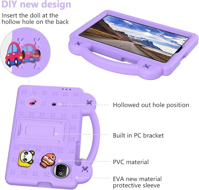AKABEILA Compatible with Honor Pad X7 8.7 inch 2025 Tablet Case, Kids Friendly Universal Lightweight Shockproof Protective Case with Shoulder Strap & Stand Handle Light Purple
