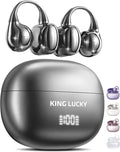 King Lucky Clip-On Earbuds Gen 3, Open-Ear Wireless Bluetooth 6.0 Headphones with Mic, Secure Fit for Small Ears & Glasses Wearers, 50H Playtime, LED Digital Display, ENC, IPX5 Waterproof(Balck)