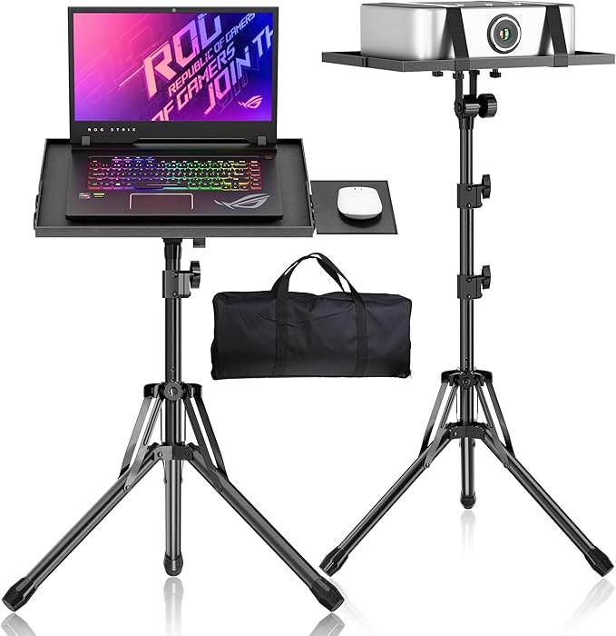 GSOW Projector Stand, Adjustable Height 26 to 56 Inch Laptop Tripod, Laptop Stand with Mouse Tray, Foldable Tripod for Projector with Carry Bag, Portable Podium Stand for Office, Home, Stage, DJ