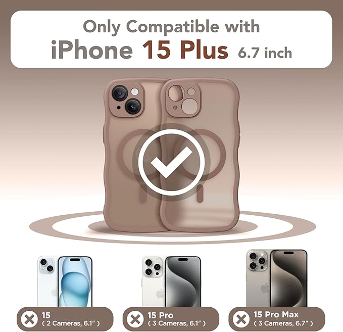 CAPRARO Cute for iPhone 15 Plus Case, Compatible with MagSafe, [Curly Wave Edge] [Full Camera Protection] [14 FT Drop Protection] Magnetic Phone Case for 15 Plus 6.7 Inch, Brown