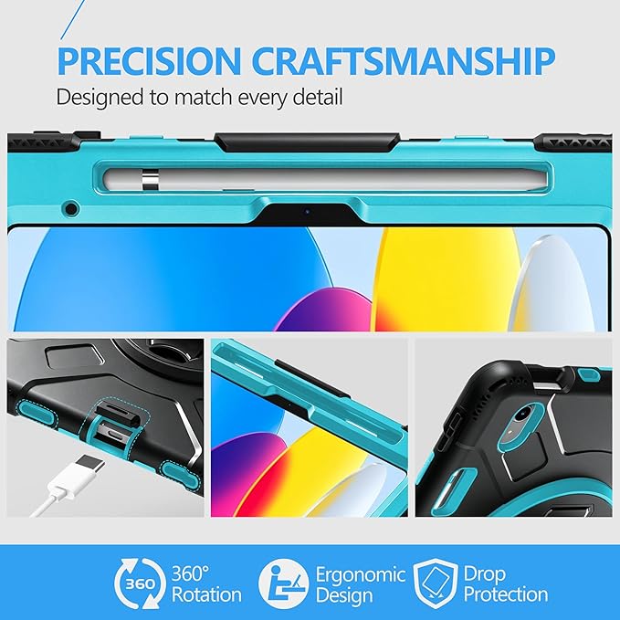 Case for iPad (A16) 11th/10th Generation Case: Protective Cover for iPad 11th Gen 11 Inch 2025 &10th Gen 10.9" 2022 with Screen Protector- Stand- Shoulder Strap- Handle- Pencil Holder-Mint Green