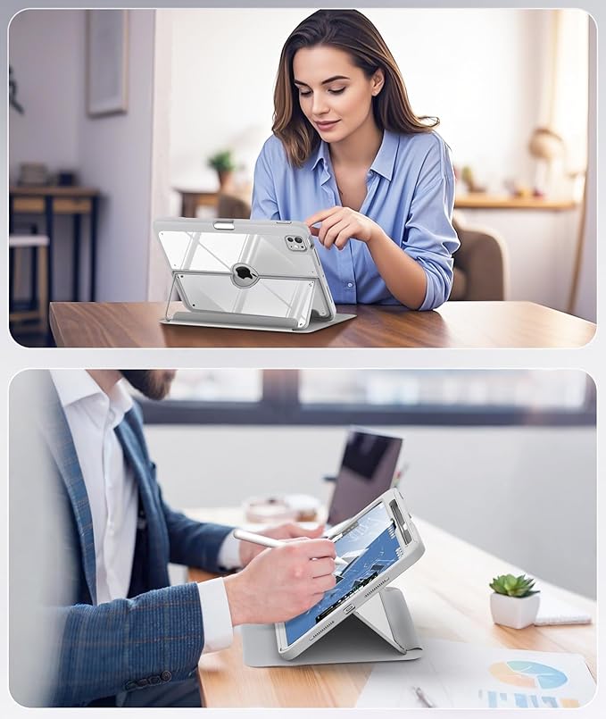 MoKo for iPad Pro 11 Inch Case (M5/M4) 2025/2024 with Pencil Holder, [Built-in Screen Protector], iPad Pro 11 M5/M4 Case with Clear Back & Magnetic Multi Angle Stand Cover, Light Gray