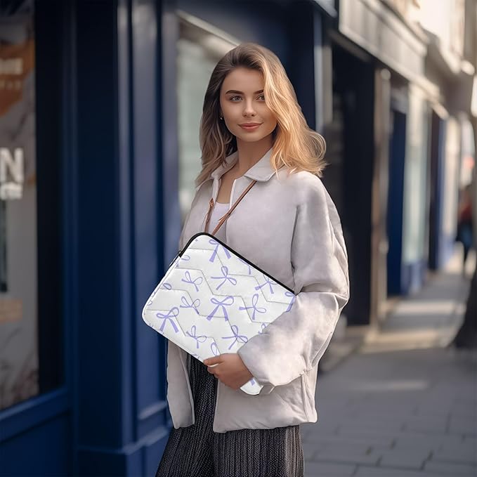 Laptop Case Sleeve, Blue Purple Bow Pattern Shockproof Protective Computer Carrying Cover, Briefcase Handbags 13-13.3inch Laptop Sleeve Bag