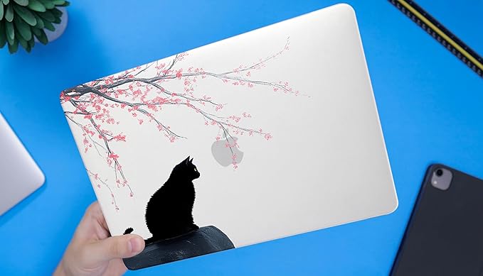 DTangLsm for MacBook Pro 13 inch Case M2 2025 2024-2016 M1 A2338 A2289 A2251 A2159 A1989 A1706 A1708, Cute Cat Slim Protective Hard Shell Cover for Mac Book Pro 13 Case+Keyboard Skin, Black Cat Flower