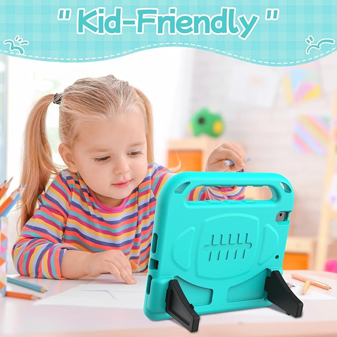 BMOUO Kids Case for iPad 9.7 2018/2017/iPad Air 2/1/Pro 9.7-Built-in Screen Protector Shockproof Handle Convertible Stand Case for iPad 9.7 Inch 2018 (6th Generation)/2017 (5th Generation),Turquoise
