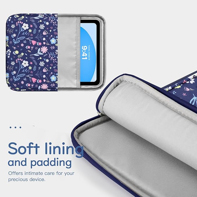 Dadanism 9-11" Tablet Sleeve Bag Carrying Case for iPad (A16) 11th Gen 11", iPad 10th Gen 10.9" Air 5/4, iPad Air M4/Pro 11", iPad 9/8/7th, Galaxy Tab A11+ Plus 11", Remarkable 2 10.3", Flower+Blue