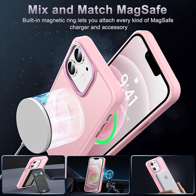 Newfuture Designed for iPhone 12 Case/iPhone 12 Pro Case with Magnetic [13 FT Military Drop Protection] [Compatible with Magsafe] Translucent Shockproof with Anti-Fingerprint Phone Case, Tender Pink
