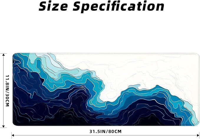 MEWOOCUE® Gaming Mouse Pad for Desk,Large Mousepad Laptop, Sea Beach Ocean Waves Mouse Mat,Long XXL Waterproof Keyboard Pads,Big Non-Slip Mousepads for Game Office Home（31.5 x 11.9 in）