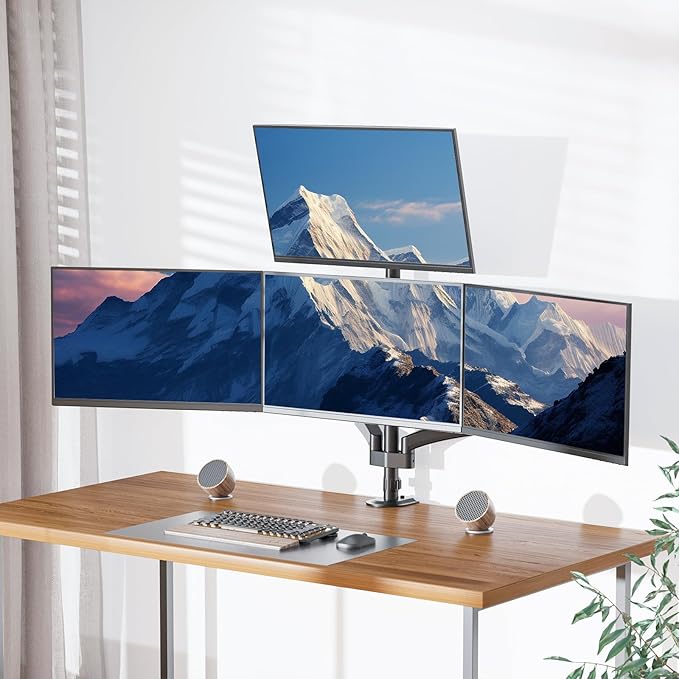 WALI Quad Monitor Mount for 13-27 inch Screens, Extra Tall 4 Monitors Desk Mount, up to 19.8lbs, 32.2 inch Height Max, Fully Adjustable 4 Monitor Arms, VESA 75/100mm (GSDM004S), Black