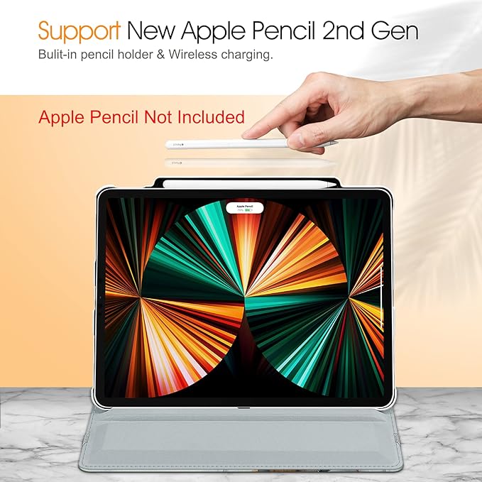 Fintie Rotating Case for iPad Pro 12.9-inch 6th Generation 2022-360 Degree Swiveling Protective Cover with Pencil Holder, Auto Sleep/Wake, Also Fit iPad Pro 12.9" 5th/4th/3rd Gen, Cloudy Marble