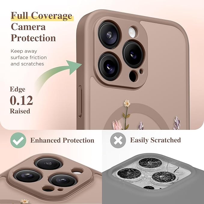 GVIEWIN for iPhone 16 Pro Max Case Compatible with MagSafe, [Military Grade Protection] [Screen Protector] Full Camera Protection Floral Translucent Women Magnetic Phone Case, Primrose/Gold