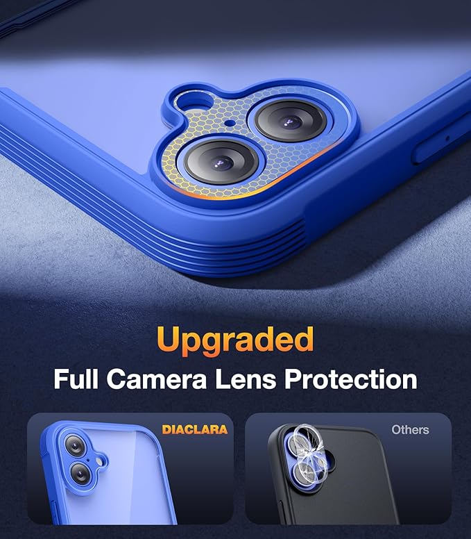 Diaclara Designed for iPhone 16 Case, Full Body Rugged Case with Built-in Touch Sensitive Anti-Scratch Screen Protector, Upgraded [Full Camera Protection] for iPhone 16 6.1" (Ultramarine) Blue