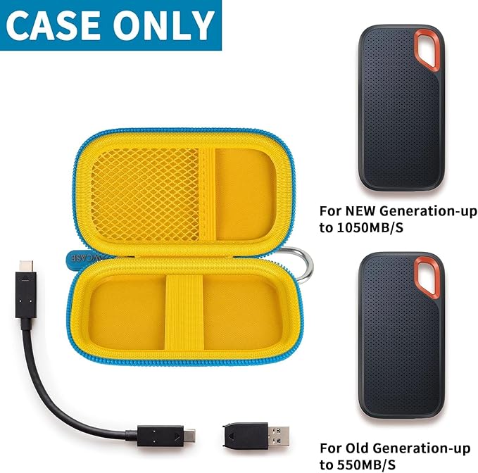 GWCASE Hard Case for SanDisk Extreme Portable SSD 1TB 2TB 4TB 8TB 500GB, External for Solid State Drive Travel Carrying Holder with Mesh Pocket for USB Cables & SD Cards (Bag Only)-Yellow