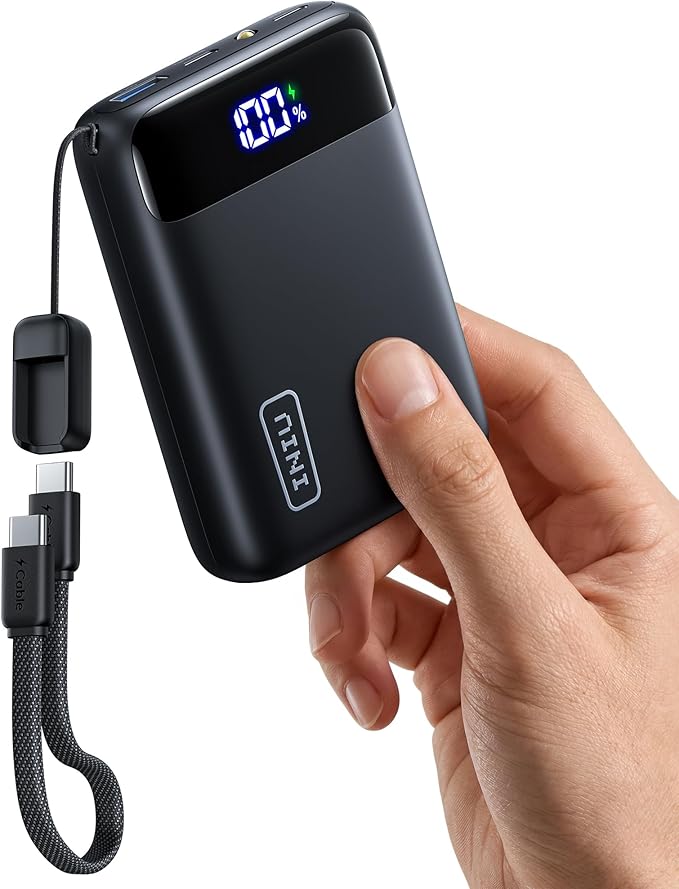 INIU Smallest 20000mAh Power Bank, 22.5W PD Fast Charging Portable Charger with Detachable Cable, Flight-Safe Battery Pack with LED Display for Travel Xiaomi iPhone 17 16 Samsung S26 Google iPad etc
