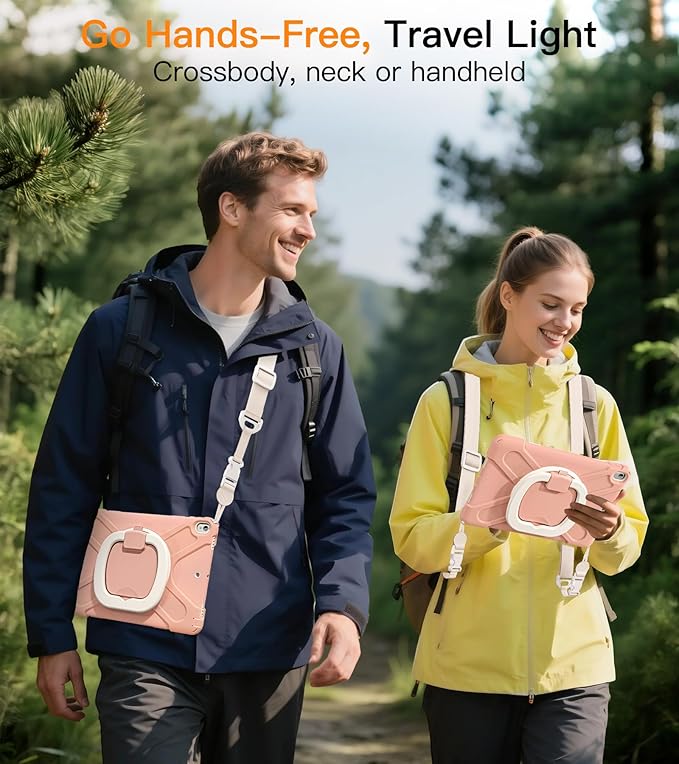 BATYUE case for iPad Air 3rd Gen 2019 & iPad Pro 10.5" 2017, Heavy Duty Rugged Protective Cover with 360° Swivel Stand, Shoulder Strap & Pencil Holder - for Business, Outdoor, Kids - Rose Gold