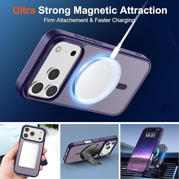 SUPFINE Magnetic for iPhone 17 Pro Case (Compatible with MagSafe)(Military Grade Drop Protection) Translucent Matte Shockproof with Anti-Fingerprint Phone Cover,Dark Purple