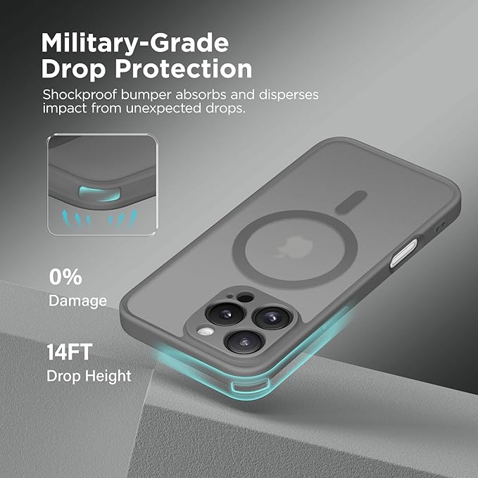 CAPRARO Magnetic Compatible with iPhone 16 Pro Max Case, Upgraded [Full Camera Protection] [Compatible with MagSafe] Protective Translucent Matte Women Phone Case Cover, Deep Greyr