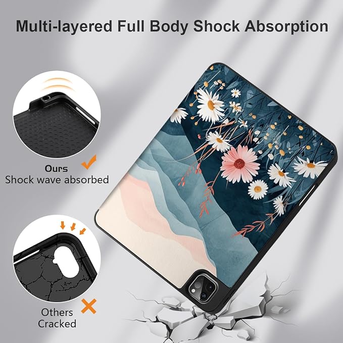 DONGKE Case for 2022/2021/2020/2018 iPad Pro 11 inch Gen 4/3/2/1 - Slim Protective Case - Built in Pencil Holder Support Charging - Trifold Stand & Sleep/Wake Cover - Daisie