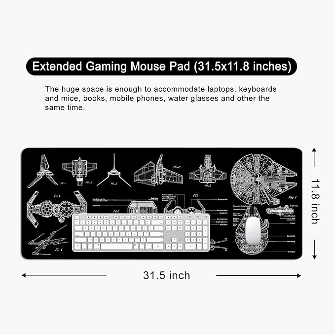 Black Gaming Mouse Pad Large Mouse Pad XL Desk Mat 31.5x11.8x0.12 inch Large Desk Pad Design Keyboard Pad (Design -5)