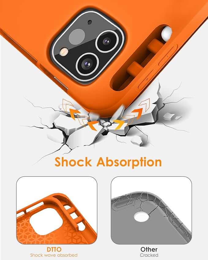 DTTO for iPad Pro 11 inch 4th/3rd/2nd/1st Generation 2022/2021/2020/2018 Case, Smart Slim Trifold Stand Soft TPU Back Cover with Built-in Pencil Holder, Also Fit iPad Air 5/4,Orange