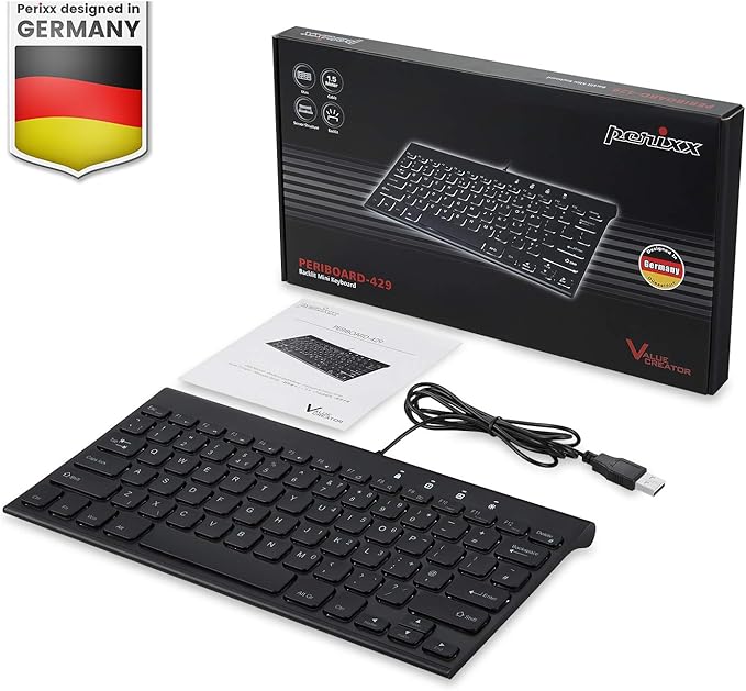 Perixx PERIBOARD-429 US Wired Mini Backlit Keyboard - Thin and Silent Scissor Keys - White Backlight Color - US English