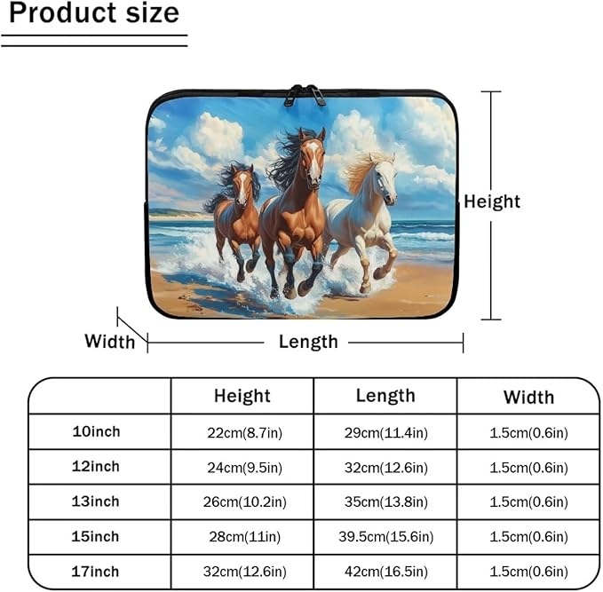 Horse Laptop Protective Sleeve for Women Men Computer Sleeve Neoprene Laptop Case Bag 15inch Portable Computer Carrying Case Suitable for Birthday Holiday Tablet Bags Blue