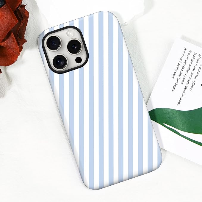Magnetic for iPhone 15 Pro Case Cute Diagonal Stripes Phone Case, Shockproof Slim TPU and Hard PC Protective Phone Cover Compatible with MagSafe Designed for Women Girls,Blue
