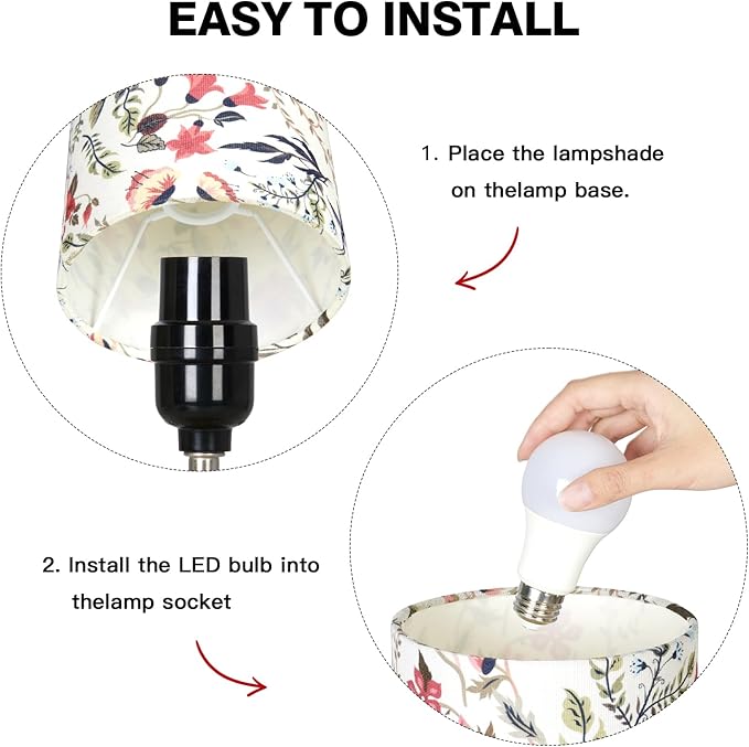 CINSARY Bedside Touch Lamp with Flower Fabric Shade, 3 Way Dimmable Wood Bedroom Lamp for Nightstand with 2 USB Charging Ports, Small Table Lamp for Living Room Reading Desk (LED Bulb Included)